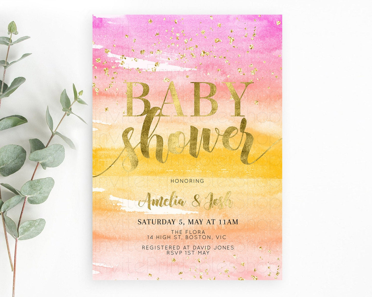 Pastel Baby Shower Invitation Rainbow Baby Shower Invitation Colorful Pastel Watercolor Invitation Gold Glitter Sprinkles Ombre D10520