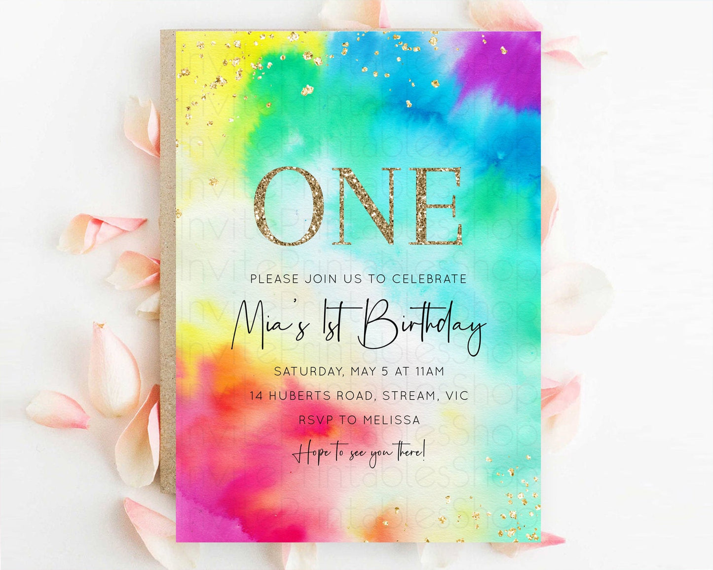 Tie Dye Invitation Rainbow Birthday Invitation Pastel Invitation Colorful Invitation Pastel Rainbow Party 3rd 2nd 1st First Birthday D10462