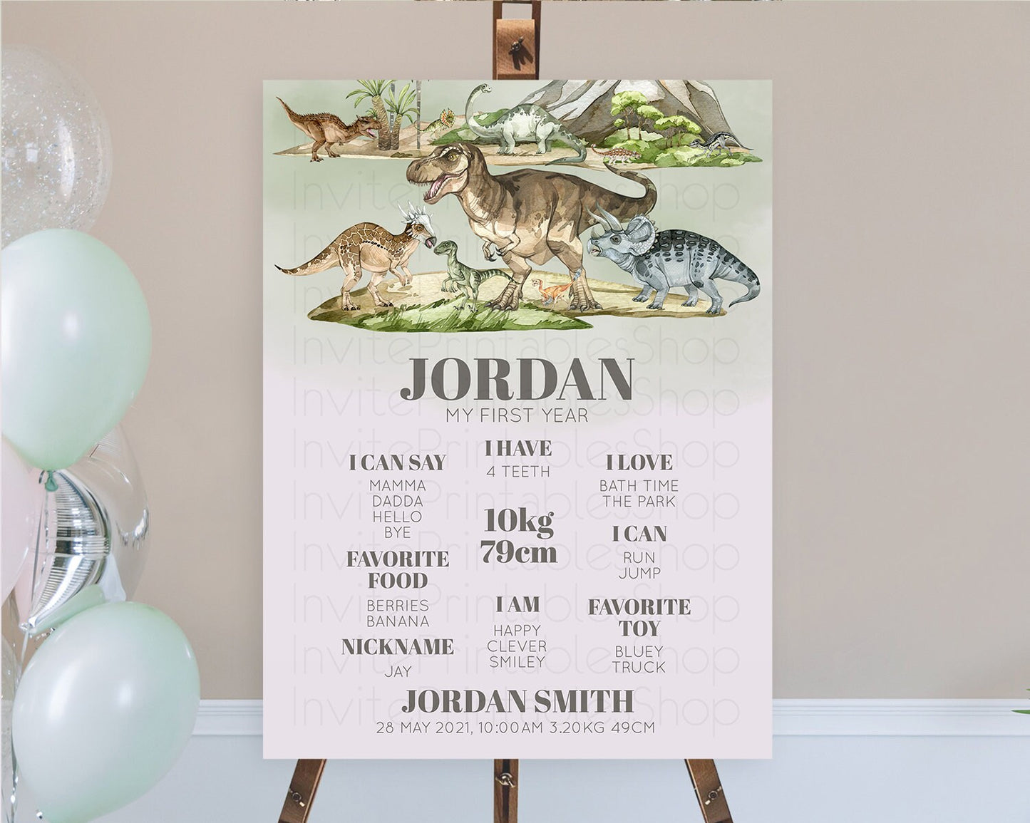 Dinosaur First Birthday Milestone Board Dinosaur Volcano Milestone Poster Watercolor Volcano T-Rex Raptor Jurassic 1st Birthday Sign D10671