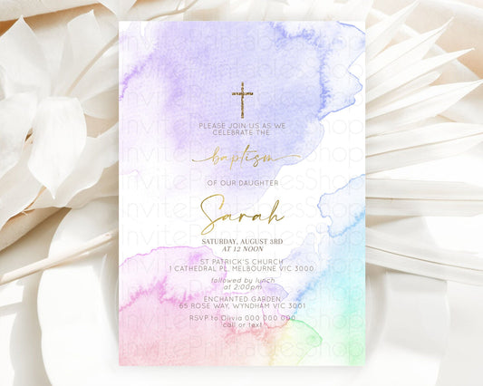 Editable Pastel Baptism Invitation Pastel Colors Watercolor Baptism 1st Birt
