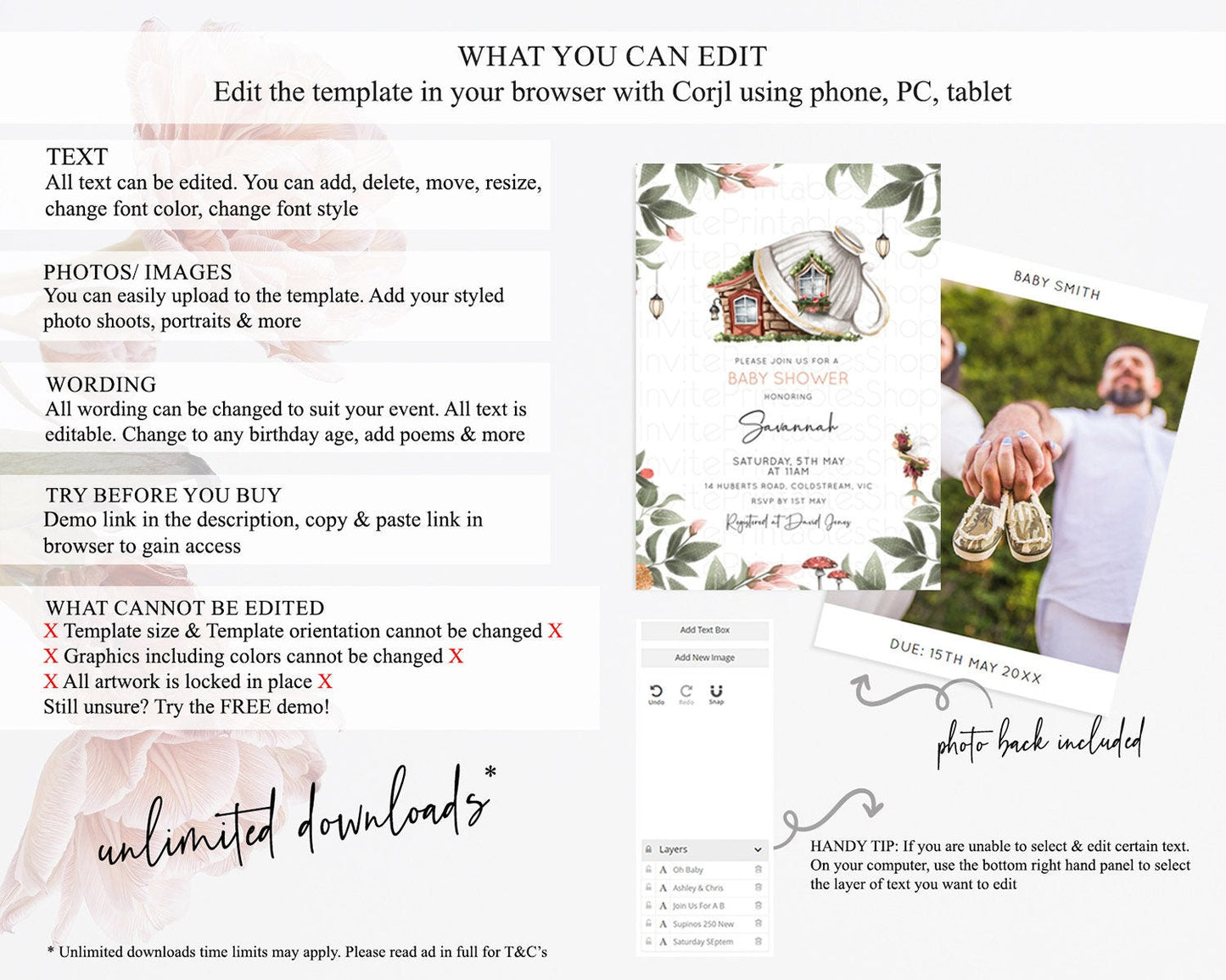 Fairy Baby Shower Invitation Pastel Fairy Invites Fairy Tea Party Fairy Garden Theme Secret Garden Enchanted Garden Floral Butterfly D10851