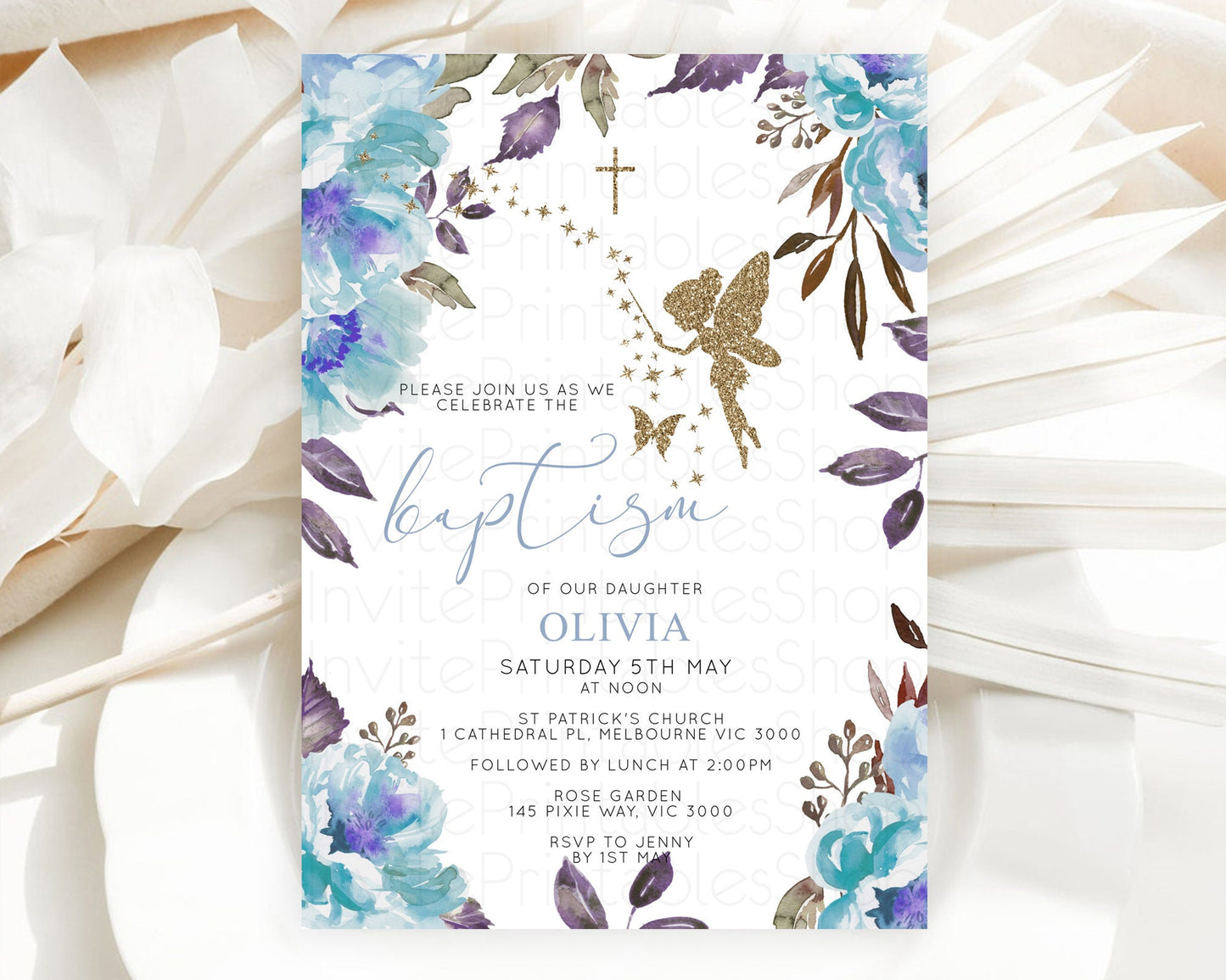 Editable Fairy Baptism Invitation Fairy Baptism 1st Birthday Invitation Ench