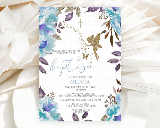 Editable Fairy Baptism Invitation Fairy Baptism 1st Birthday Invitation Ench