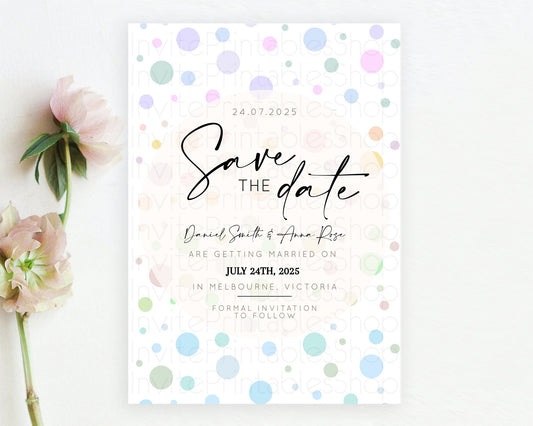 Editable Pastel Confetti Save The Date Template Rainbow Colorful Sprinkles P
