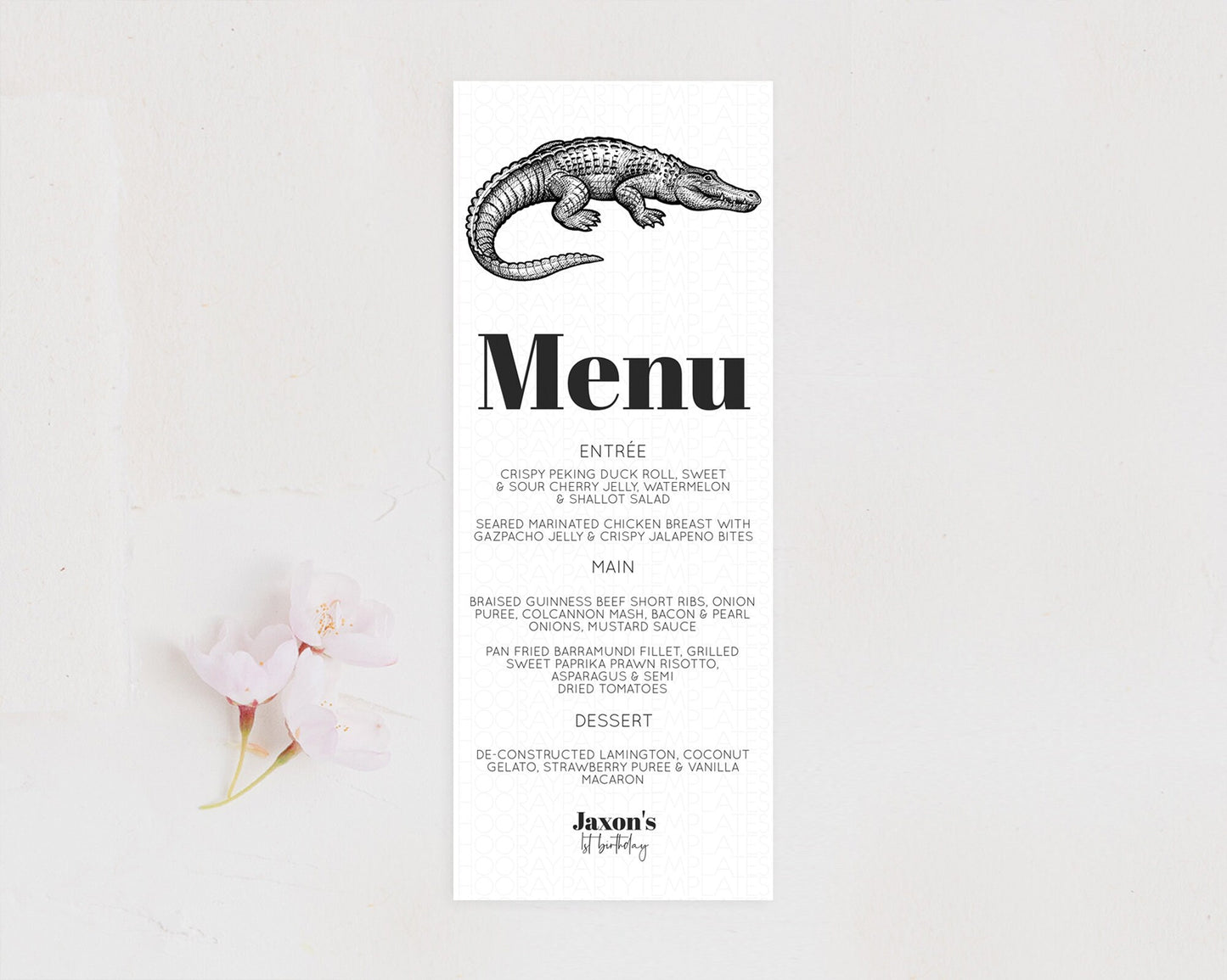 Crocodile Menu Alligator Menu Template Croc Gator Table Decor Croc Gator Dinner Dessert Menu Croc Gator Birthday Party Food Menu D10286