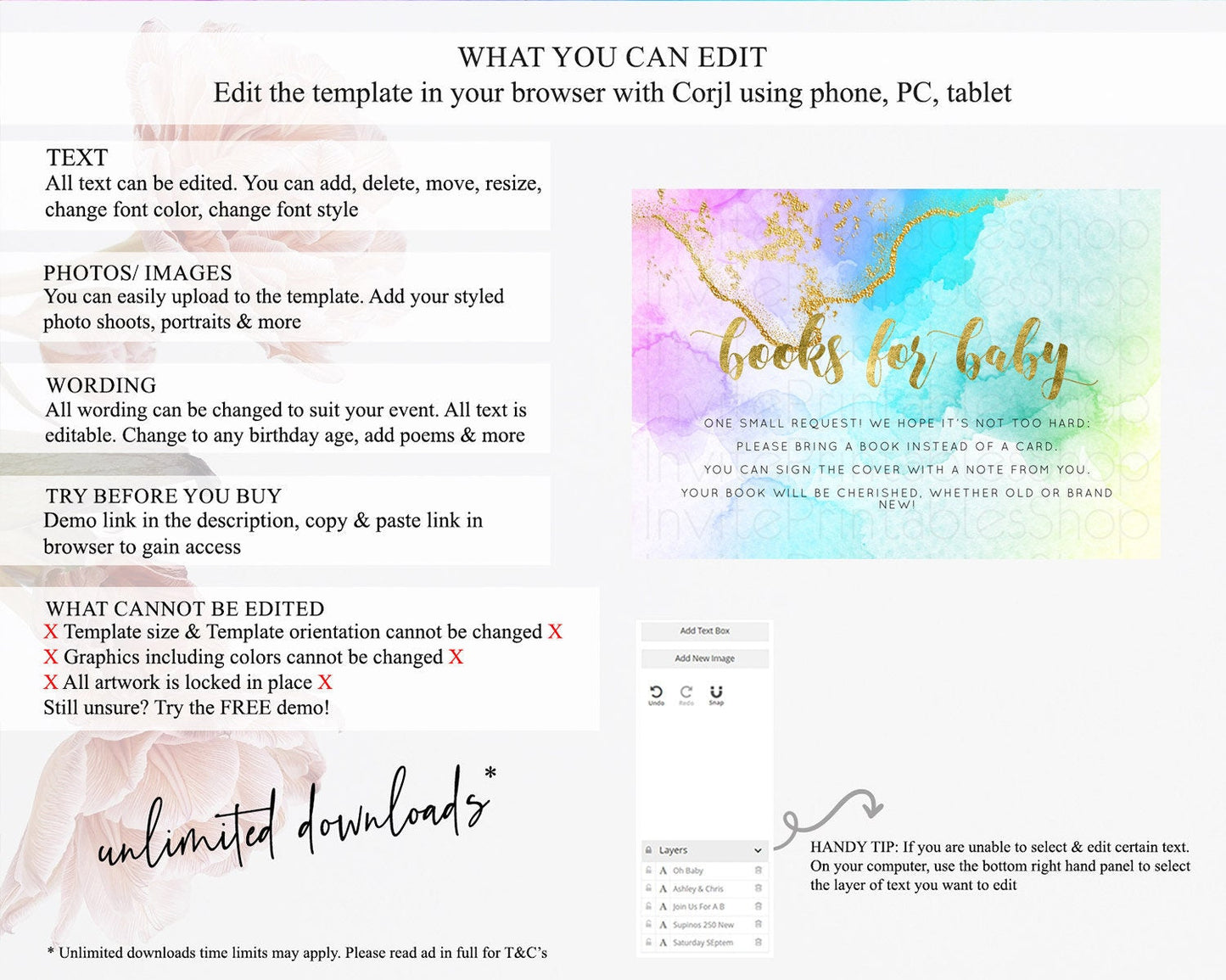 Pastel Books For Baby Card Pastel Rainbow Book Insert Colorful Ombre Watercolor Book Card Confetti Glitter Baby Book Poem Request D10392