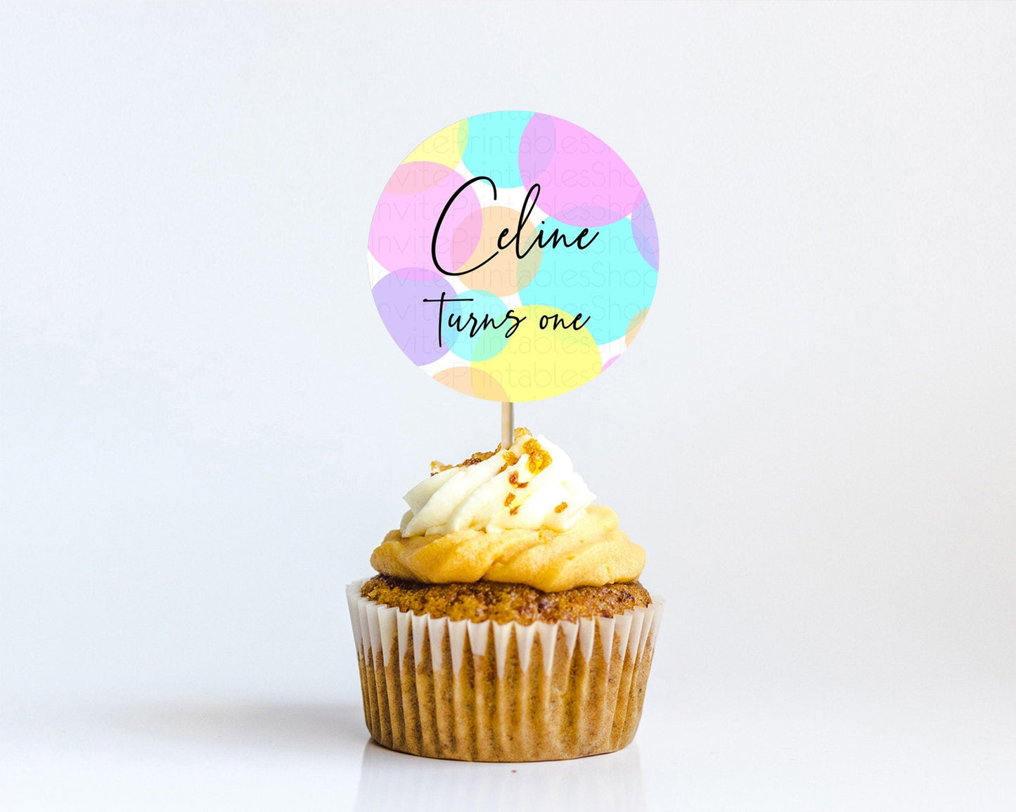 Pastel Cupcake Toppers Pastel Confetti Cupcake Topper Bubbles Sprinkles Colorful Rainbow Confetti Cupcake First Birthday Party Decor D10407