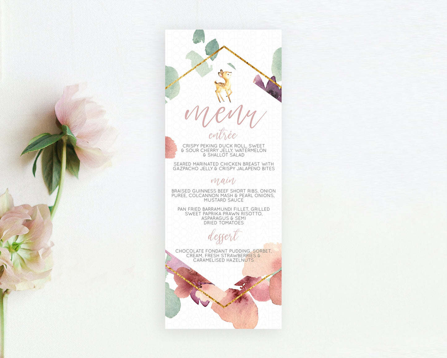 Fawn Menu Deer Menu Template Pastel Floral Deer Table Decor Enchanted Forest Butterfly Floral Dinner Dessert Menu Party Food Menu D10915