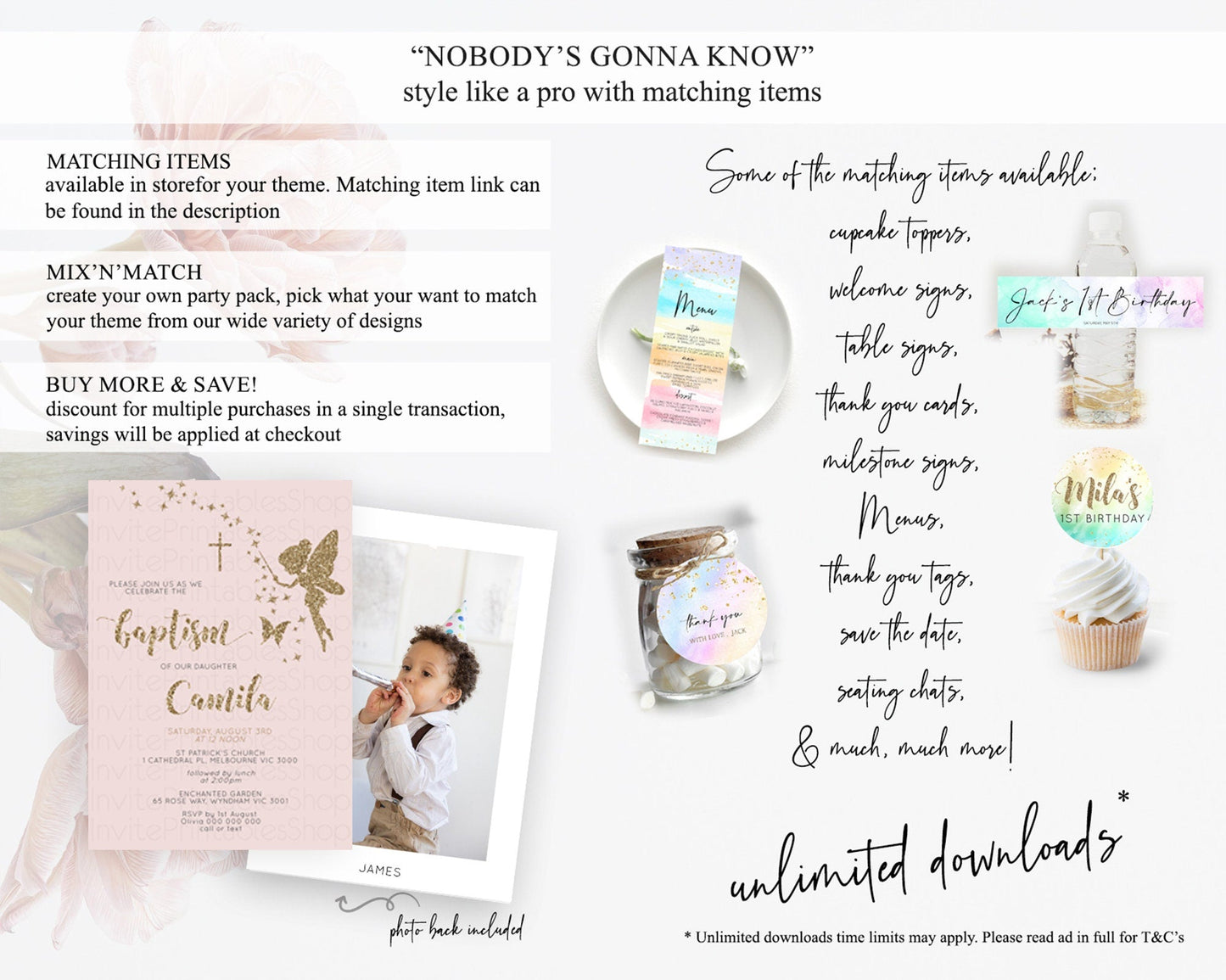 Fairy Baptism Invitation Fairy Baptism 1st Birthday Invitation Enchanted Secret Garden Christening Invite Pastel Floral Butterfly D10899
