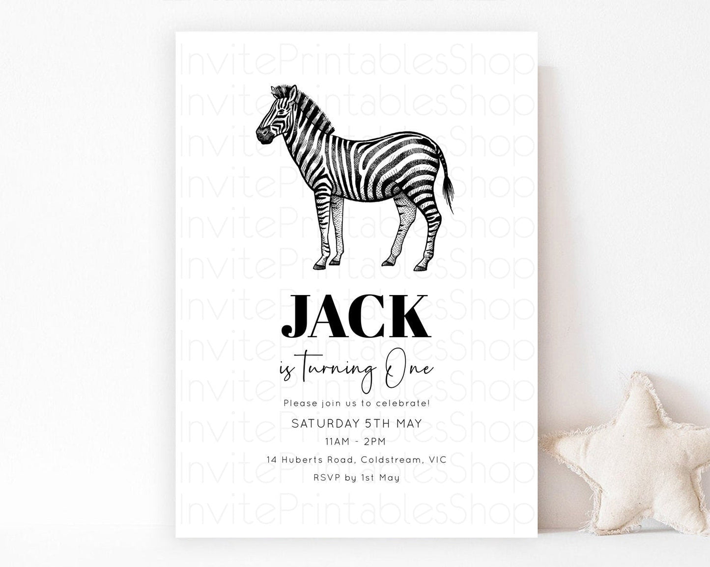 Zebra Birthday Invitation Zebra Invite Jungle Safari invite Watercolor Tropical Palm Invite Adventure Zoo Party Wild Animal Party D10249