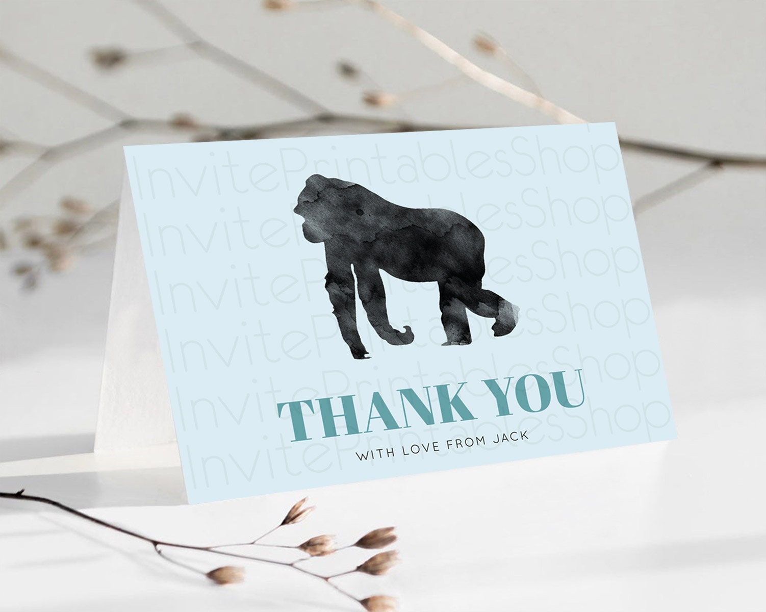 Editable Gorilla Thank You Gorilla Thank You Card Gorilla Party Birthday Tha