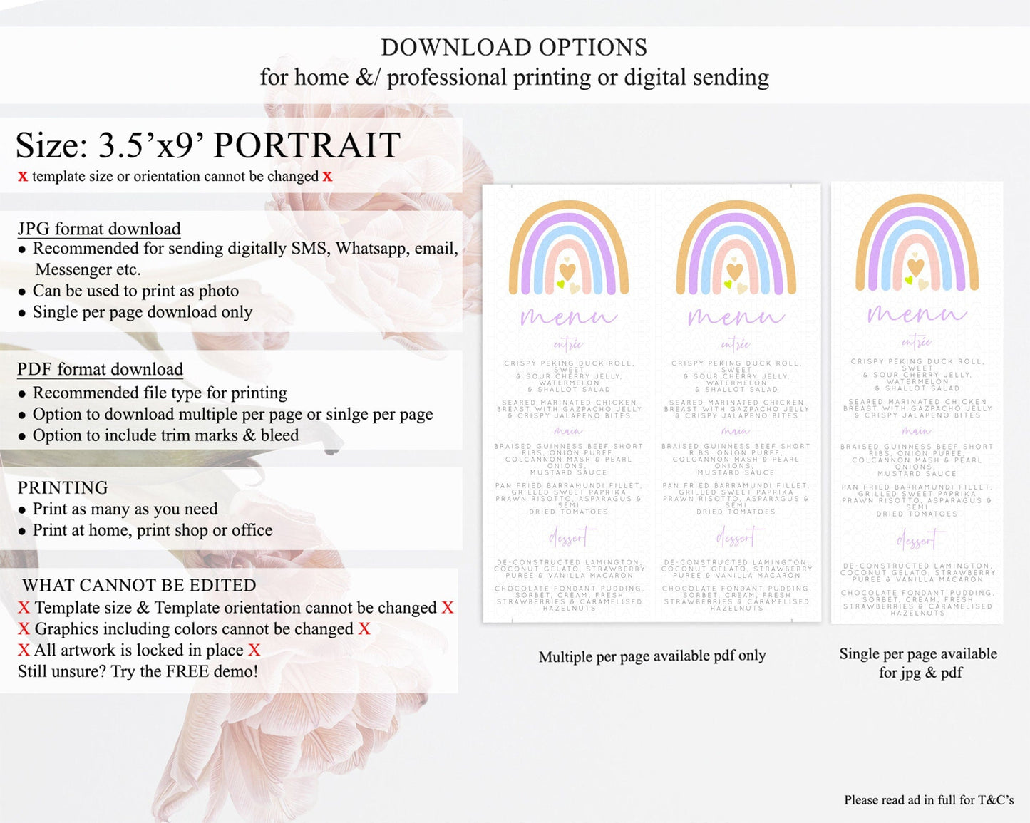 Pastel Rainbow Menu Boho Rainbow Menu Template Rainbow Boho Table Decor Pastel Rainbow Dinner Dessert Menu Rainbow Party Food Menu D10238