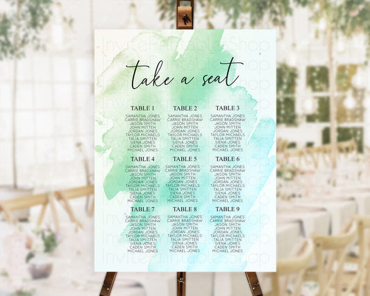 Green Seating Chart Green Watercolor Seating Chart Pastel Green Watercolor Seating Chart Green Splash Watercolor Gold Décor D10166