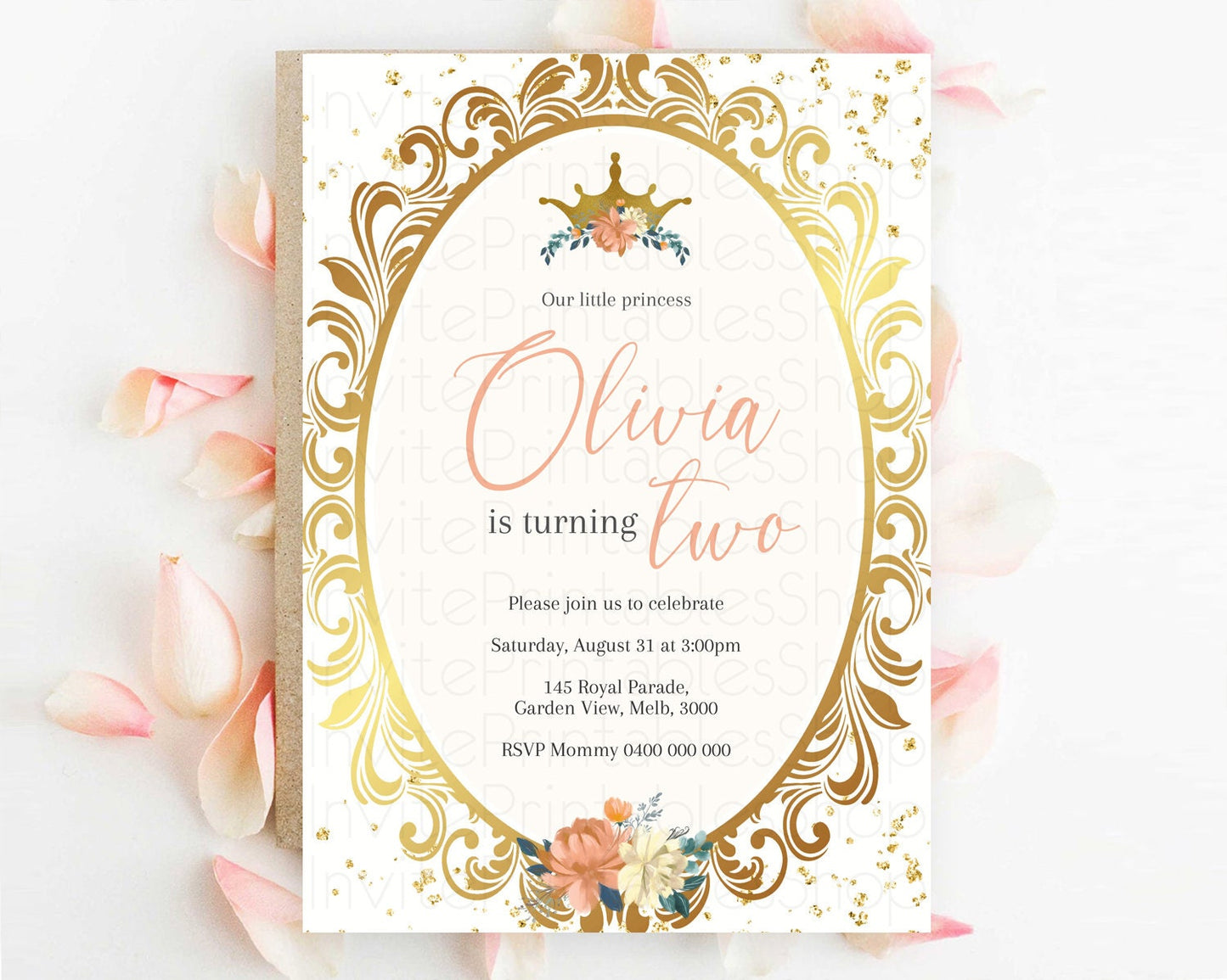 Princess Birthday Invitation Castle Invitation Royal Birthday Fairy Tale Enchanted Mirror Pastel Floral Garden 1st First Birthday D10739