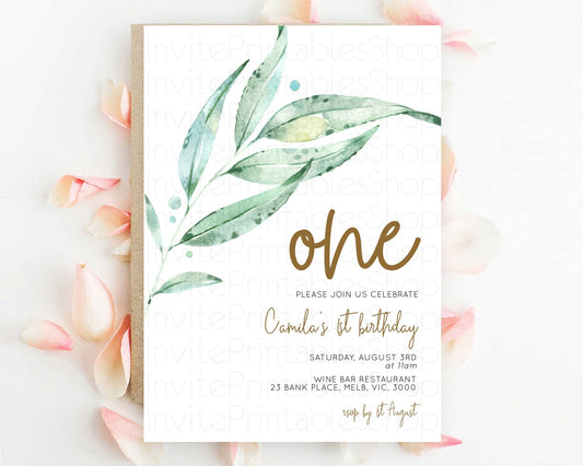 Leafy Birthday Invitation Leafy Invitation Simple Greenery Invitation Eucalyptus Fern Spray Leaves Minimal Green Leaf Watercolour D11014