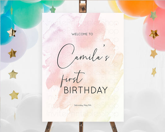 Editable Pink Welcome Sign Pink Watercolor Welcome Board Pastel Pink Party D