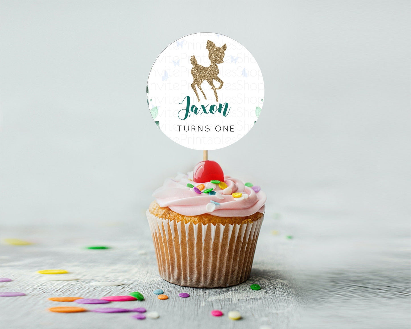 Fawn Cupcake Toppers Deer Cupcake Toppers Enchanted Forest Party Butterfly Pastel Flowers Woofland Cupcake Toppers First Birthday D10882