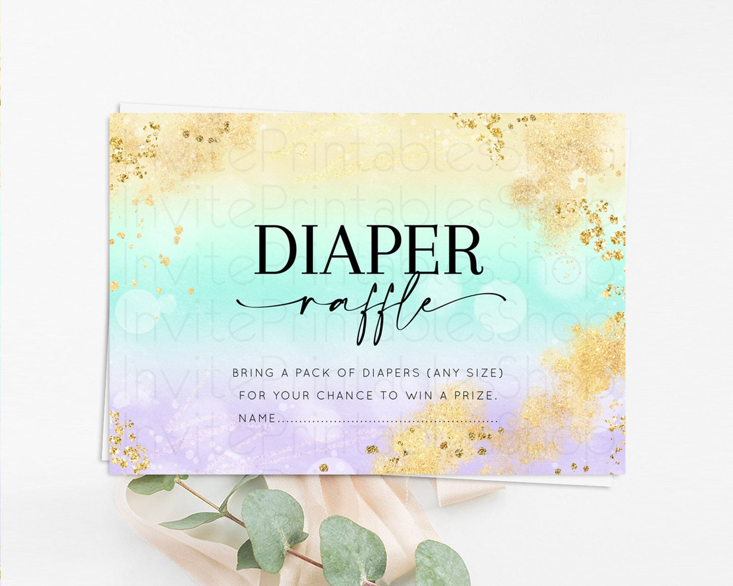 Pastel Diaper Raffle Card Pastel Rainbow Diaper Raffle Insert Colorful Ombre Watercolor Diaper Ticket Confetti Glitter Raffle Game D10672