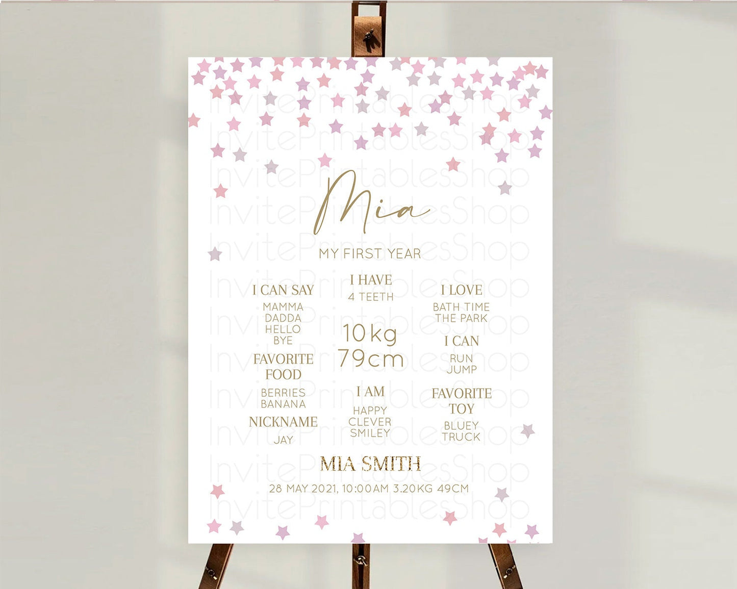 Star First Birthday Milestone Poster Pastel Stars Milestone Shooting Star Rainbow Colorful Confetti Twinkle Little Star 1st Birthday D10344