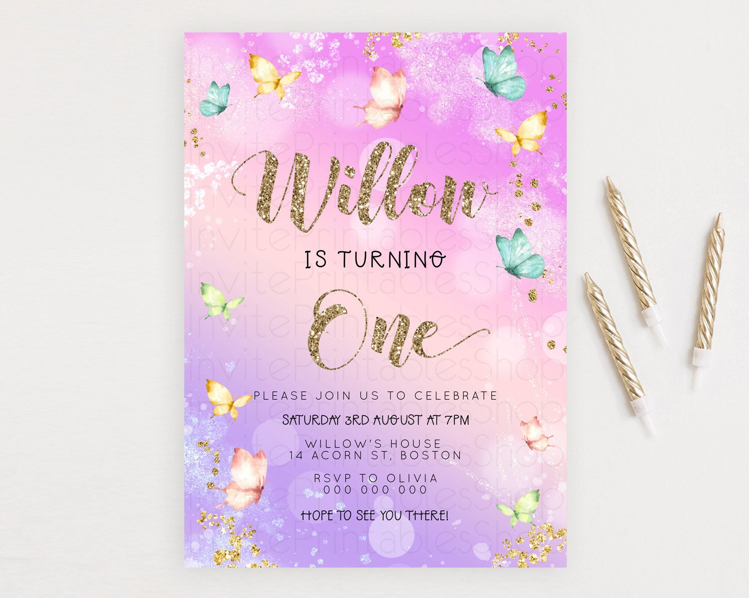 Editable Pastel Butterfly Birthday Invitation Butterfly Birthday Invitation