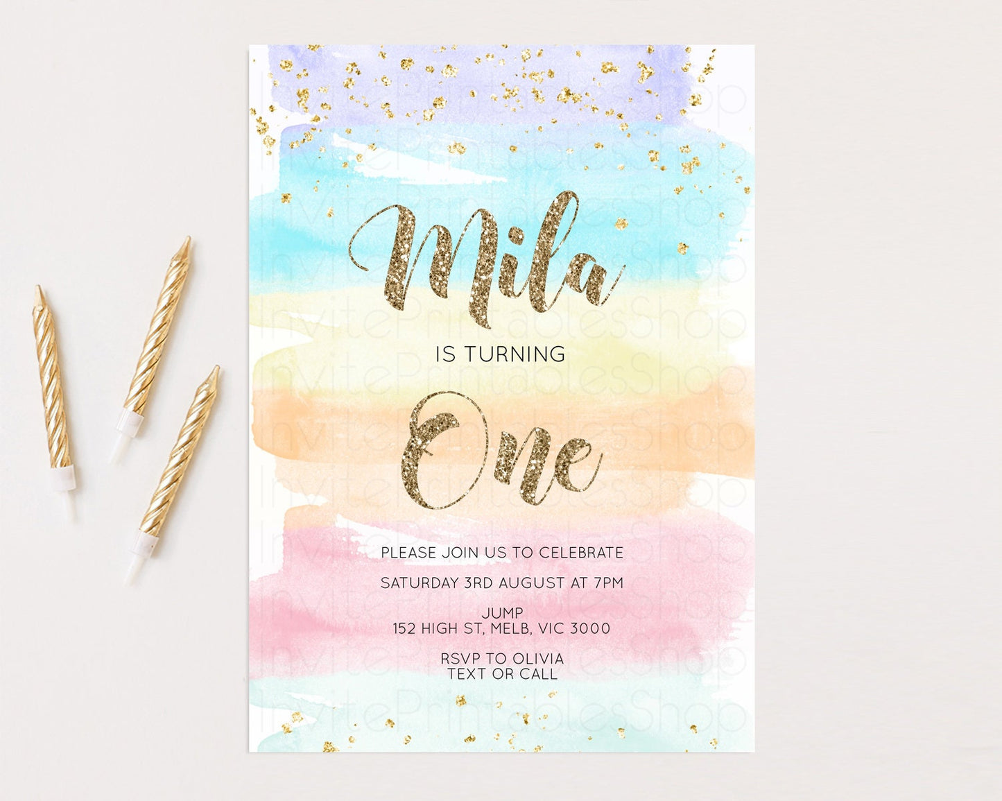 Rainbow Birthday Invitation Pastel Rainbow Birthday Invitation Ombre Watercolor Invite Colorful Splash Glitter Sprinkles 1st 2nd 3rd 525