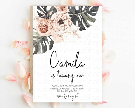 Tropical Invitation Tropical Birthday Invitation Tropical Floral Invitation Palm Leaf Fern Invite Frangipani White Orchid Invitation D11050