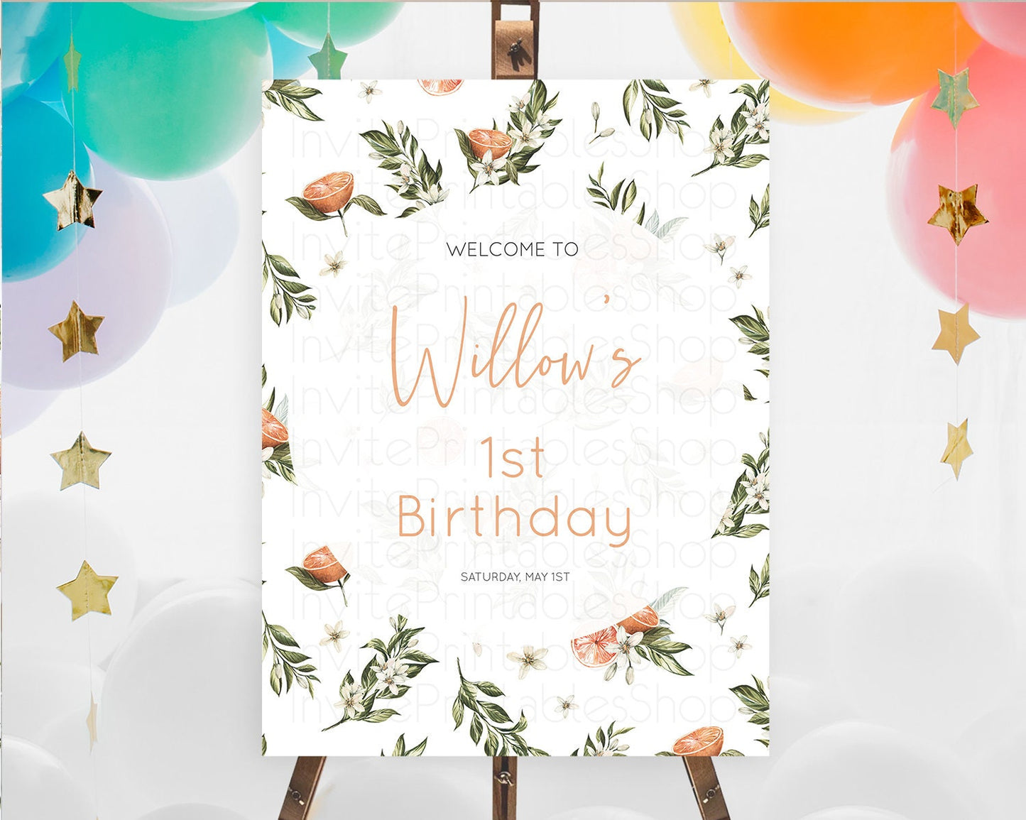 Citrus Welcome Sign Lemon Welcome Sign Orange Welcome Sign Citrus Welcome Poster Citrus Floral Décor First Birthday Welcome Sign D10545