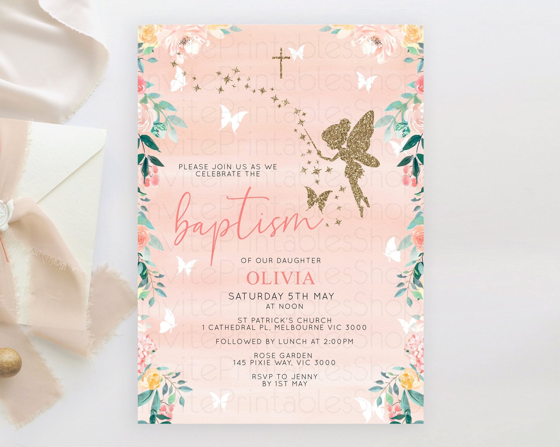 Editable Fairy Baptism Invitation Fairy Baptism 1st Birthday Invitation Ench