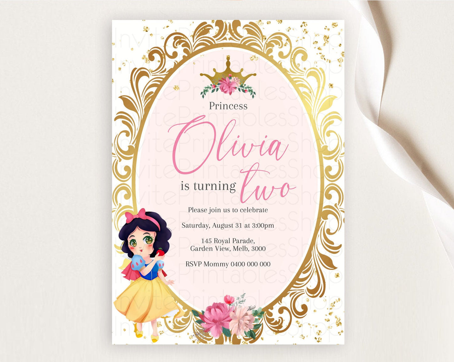 Princess Birthday Invitation Castle Invitation Royal Birthday Fairy Tale Enchanted Mirror Pastel Floral Garden 1st First Birthday D10740