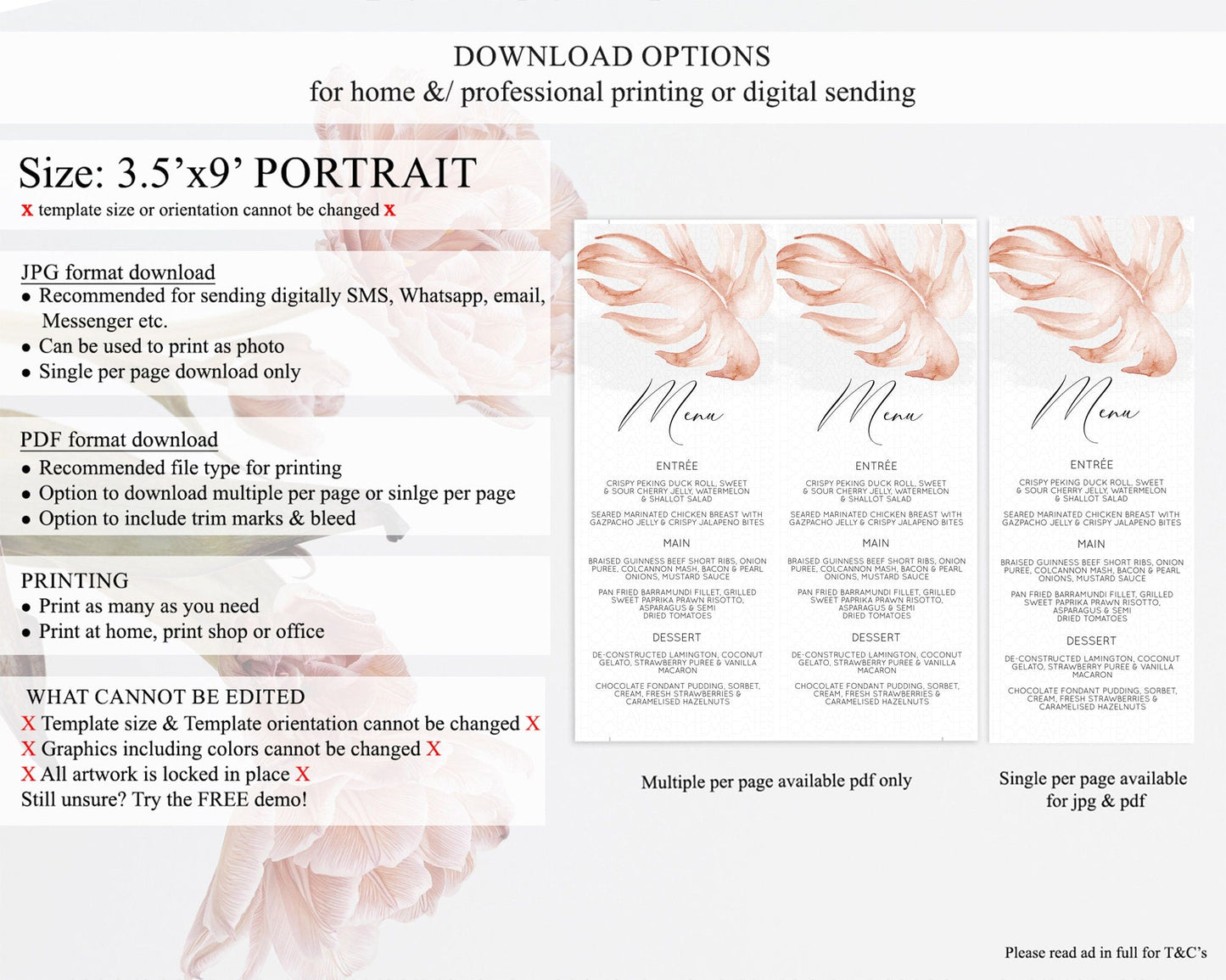 Tropical Menu Template Tropical Menu Palm Leaf Fern Table Decor Frangipani Floral White Orchid Dinner Dessert Menu Party Food Menu D11044