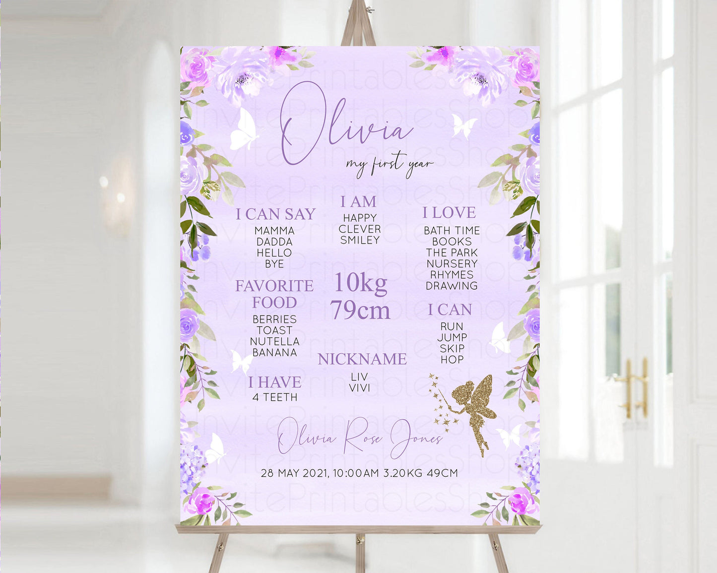 Fairy Baby Milestone Board Pastel Floral First Birthday Poster Enchanted Garden Welcome Board Glitter 1st Birthday Baby Secret Garden 47