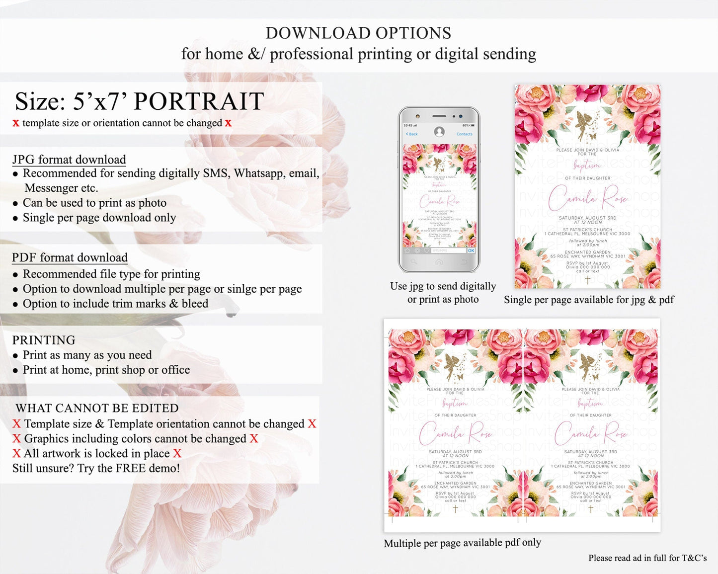Fairy Baptism Invitation Fairy Baptism 1st Birthday Invitation Enchanted Secret Garden Christening Invite Pastel Floral Butterfly D10883