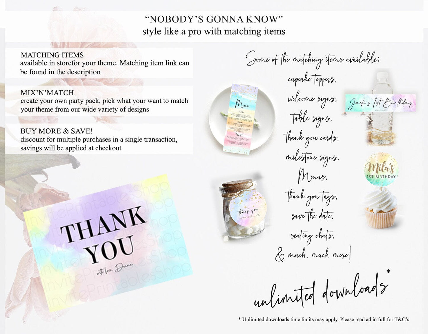 Pastel Thank You Rainbow Thank You Card Colorful Pastel Birthday Thank You Card Confetti Watercolor Pastel Teacher Thank You Cards D10617