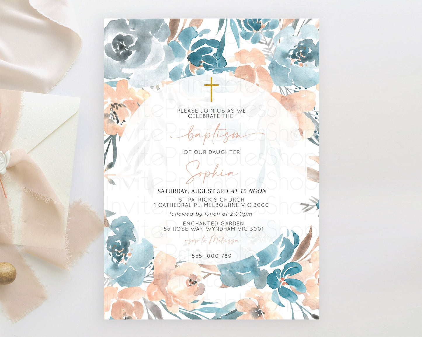 Secret Garden Baptism Invitation Wildflower Baptism Birthday Invite Pastel Flowers Christening Invite Enchanted Garden Boho Floral D10190