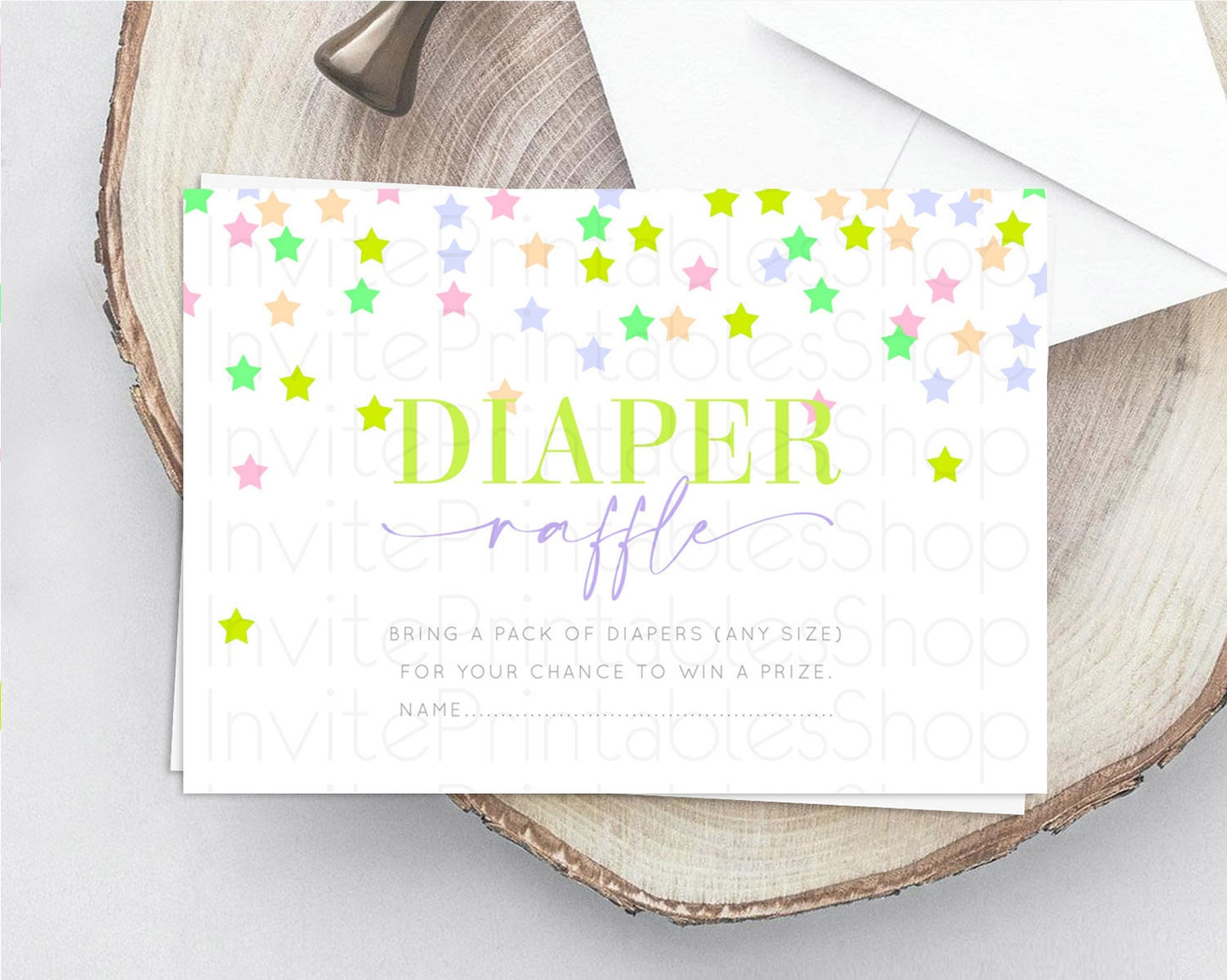 Pastel Star Diaper Raffle Card Shooting Star Diaper Raffle Insert Twinkle Little Star Diaper Ticket Rainbow Confetti Raffle Game D10396