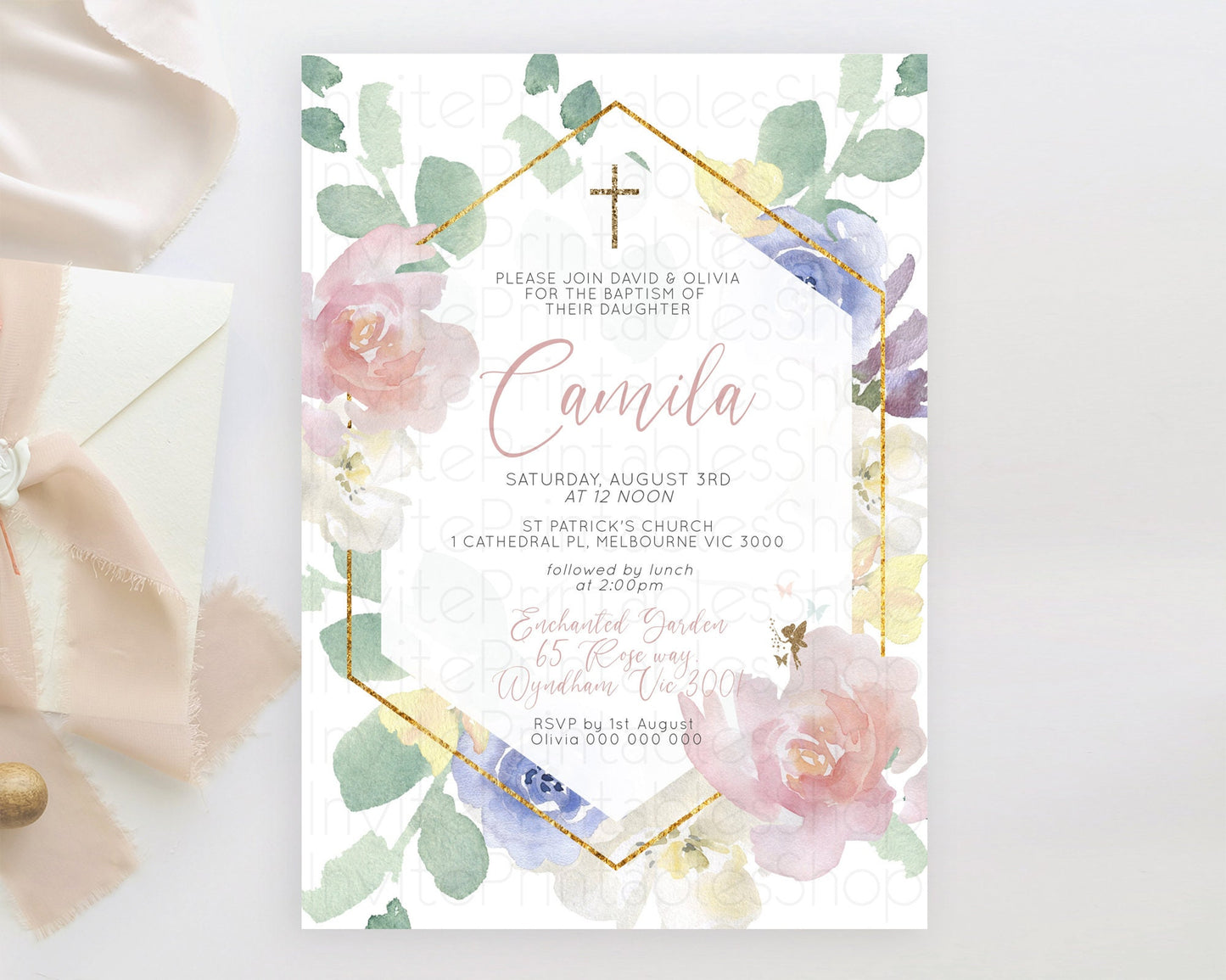 Fairy Baptism Invitation Fairy Baptism 1st Birthday Invitation Enchanted Secret Garden Christening Invite Pastel Floral Butterfly D10294