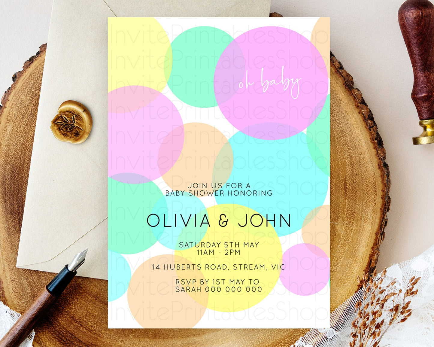 Pastel Rainbow Baby Shower Invitation Pastel Confetti Invitation Sprinkles Bubbles Invitation Colorful Rainbow Confetti Theme D10409