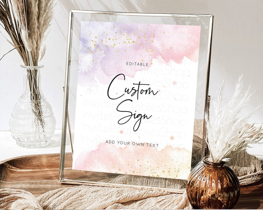 Editable Pastel Sign Ombre Table Sign Decor Pastel Ombre Rainbow Watercolor