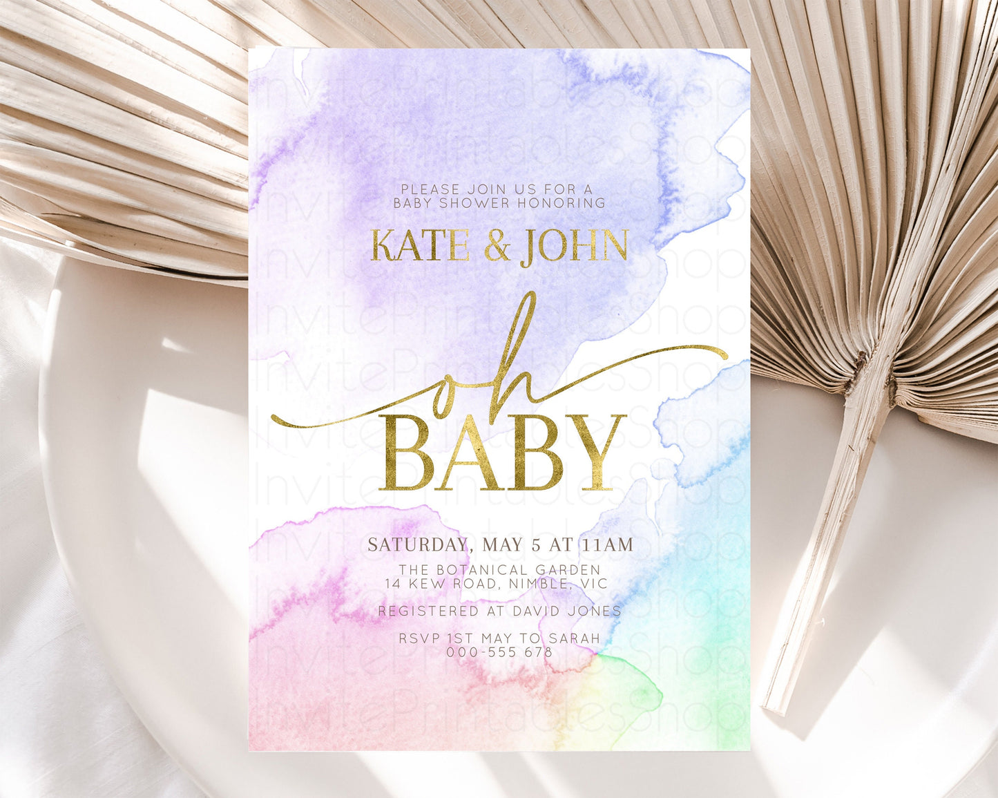 Rainbow Baby Shower Invitation Pastel Watercolor Invitation Ombre Splash Invite Glitter Confetti Sprinkles Colorful Gender Neutral 193