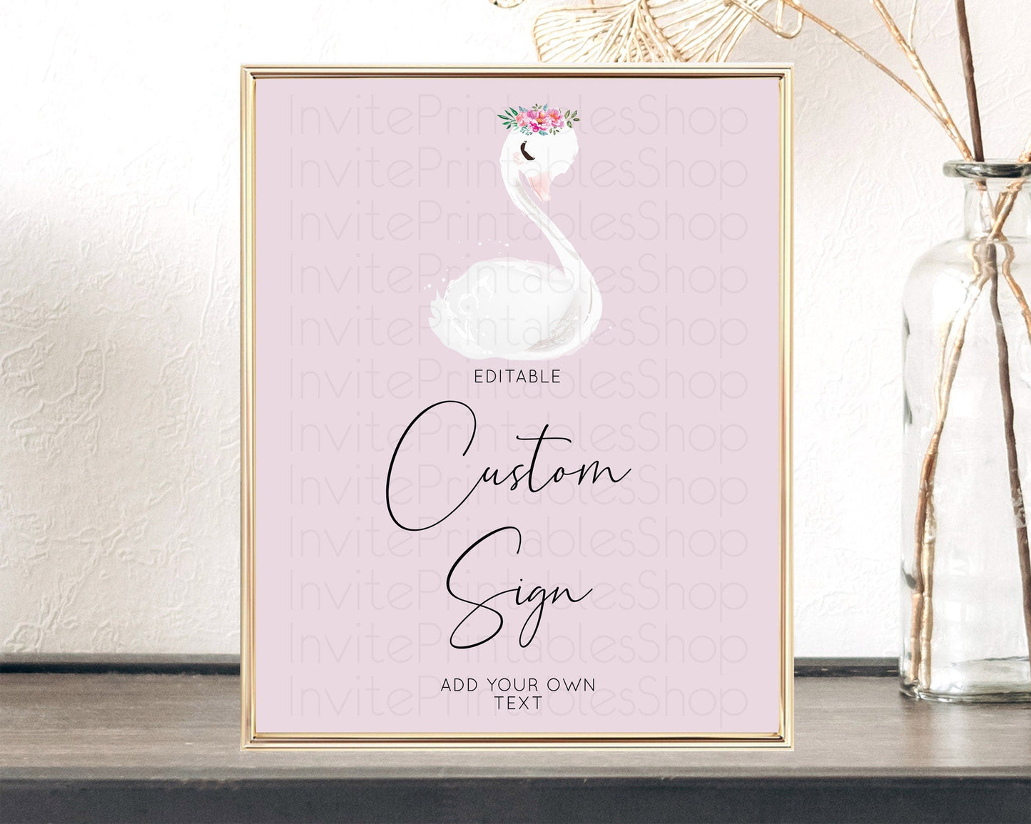 Swan Table Sign Decor Swan Princess Ballet Party Enchanted Swan Lake Secret Garden Pastel Floral 1st Birthday Baptism Baby Shower D10758