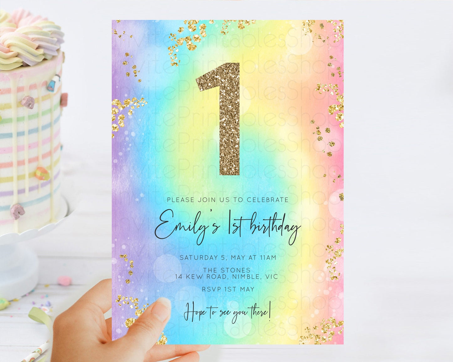 Tie Dye Invitation Rainbow Birthday Invitation Pastel Invitation Colorful Invitation Pastel Rainbow Party 3rd 2nd 1st First Birthday D10568