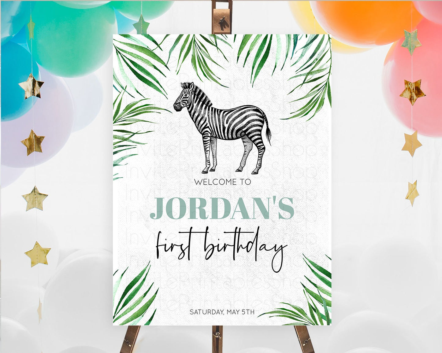 Zebra Welcome Sign Zebra Welcome Board Zebra Welcome Poster Safari Decor Dried Palm Fern Zoo Party Zebra First Birthday Welcome Sign D10844