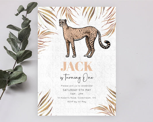 Cheetah Birthday Invitation Cheetah Invitation Cheetah Birthday Cheetah Safari Adventure Invite Cheetah Palm Leaf Invite Zoo Party D10291