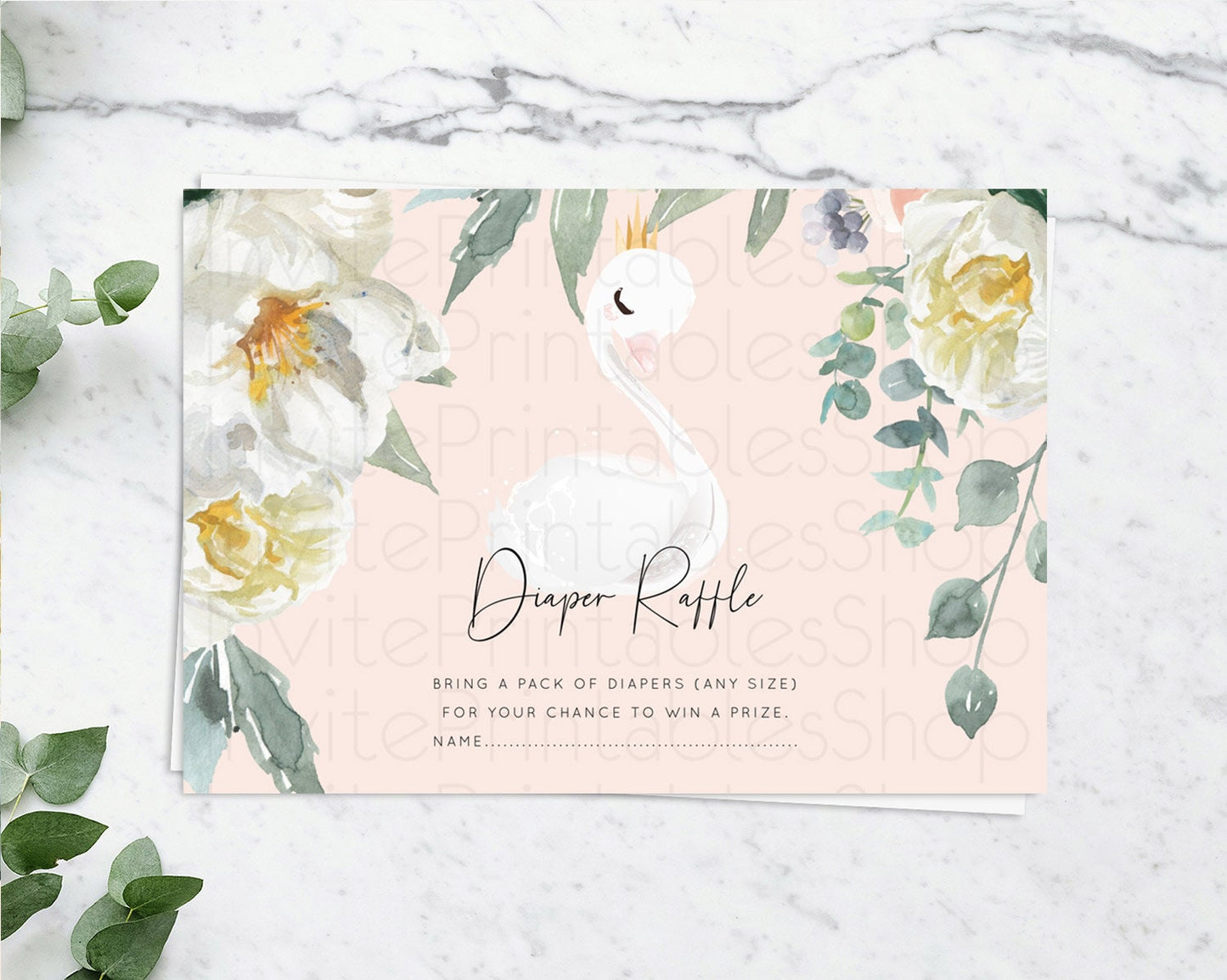 Swan Diaper Raffle Card Swan Princess Ballet Diaper Raffle Insert Enchanted Swan Lake Diaper Ticket Secret Garden Floral Raffle Game D10755