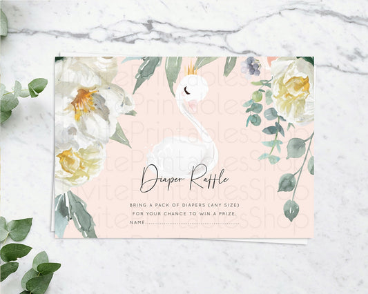 Swan Diaper Raffle Card Swan Princess Ballet Diaper Raffle Insert Enchanted Swan Lake Diaper Ticket Secret Garden Floral Raffle Game D10755