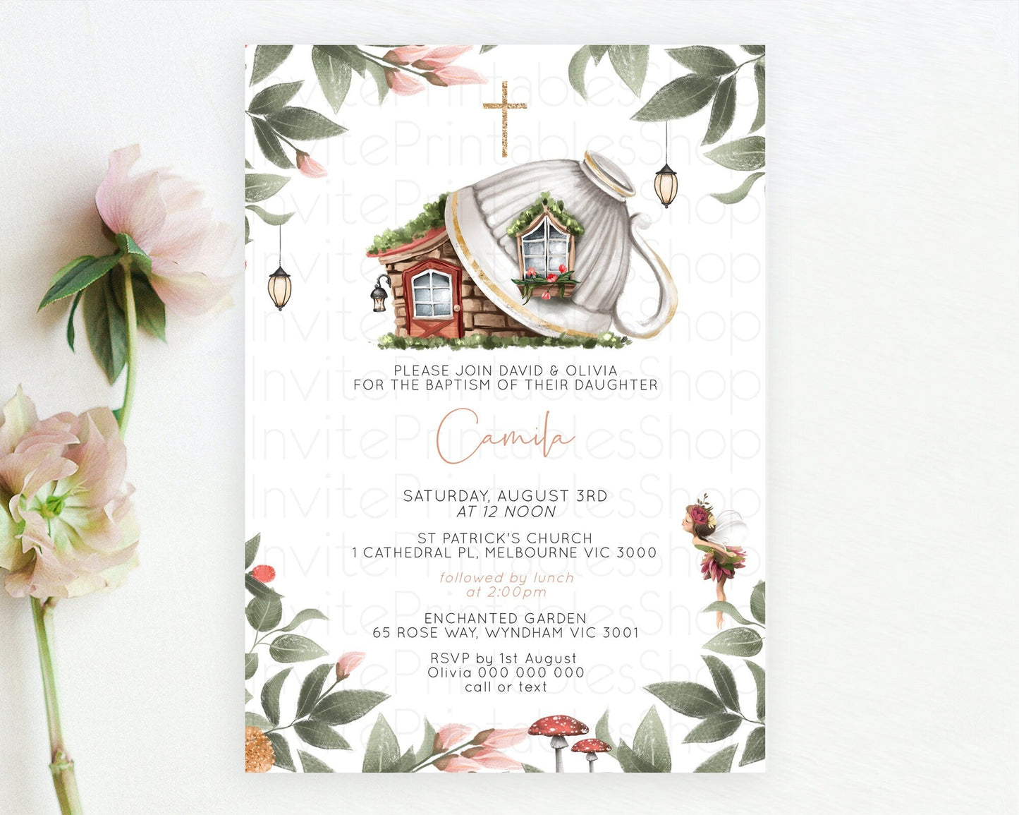 Fairy Baptism Invitation Fairy Baptism 1st Birthday Invitation Enchanted Secret Garden Christening Invite Pastel Floral Butterfly D10851