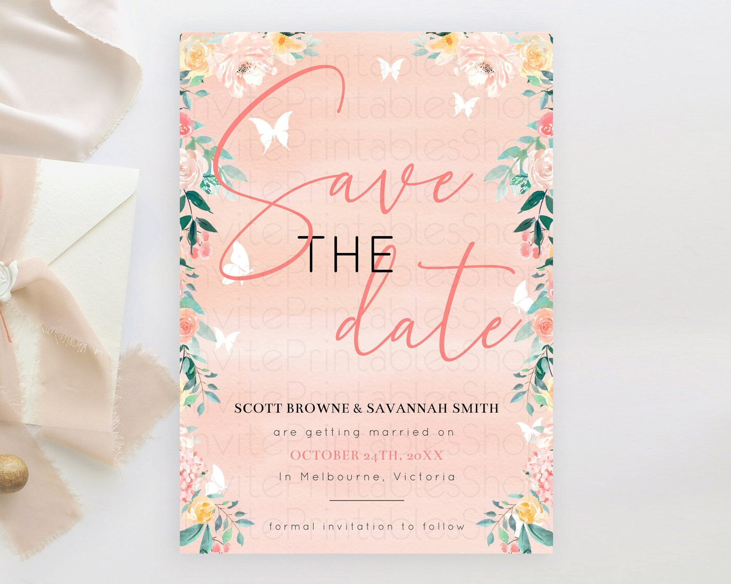 Wildflower Save The Date Template Secret Garden Save The Date Pastel Floral Garden Party Boho Flowers Birthday Baby Shower Wedding D10245