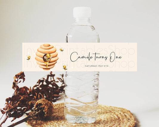 Editable Queen Bee Water Label Template Momma BEE First BEE-DAY Birthday Bab