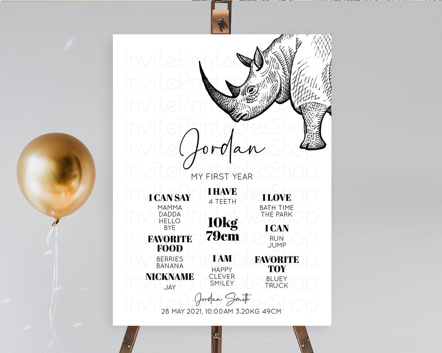 Rhino First Birthday Milestone Board Rhino Milestone Poster Rhino Decor Safari Adventure Rhino First Birthday Welcome Sign D10253