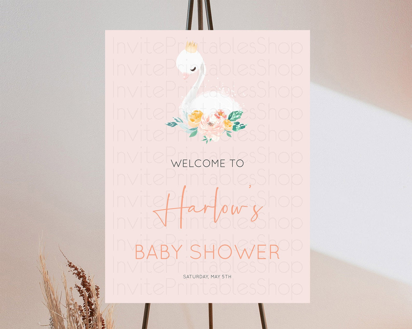 Swan Baby Shower Welcome Board Swan Princess Ballet Welcome Sign Enchanted Swan Lake Secret Garden Pastel Floral Swan Welcome Sign D10388